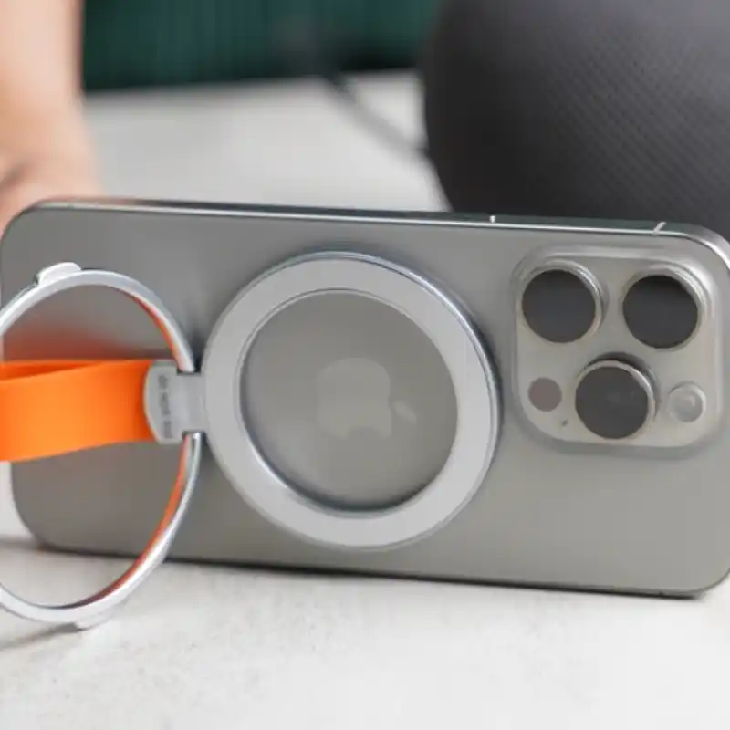 Silver Orange Rotatable Magnetic Kickstand Ring Holder - Image 3