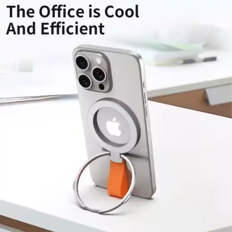 Silver Orange Rotatable Magnetic Kickstand Ring Holder - Image 6