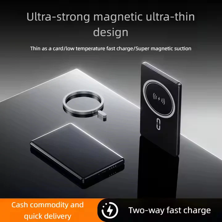 Ultra Thin Aluminum Alloy 15w Magnetic Wireless Mobile Power Bank 5000mah for Mobile Phone - Image 4